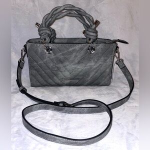 Aldo NWT Grey Quilted Washed Denim Satchel Crossbody Faux Leather #1